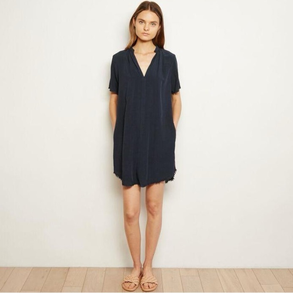 THE ODELLS Blue Frayed Hem V-Neck Short Sleeve Everyday Shift Dress EUC Size XS